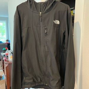 The North Face black rain jacket with hood